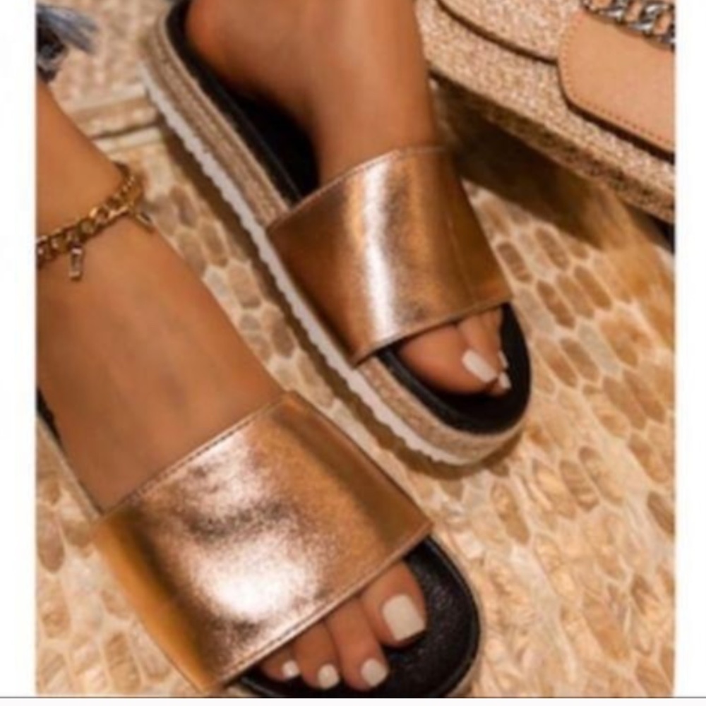 Espadrille Slides Rose Gold